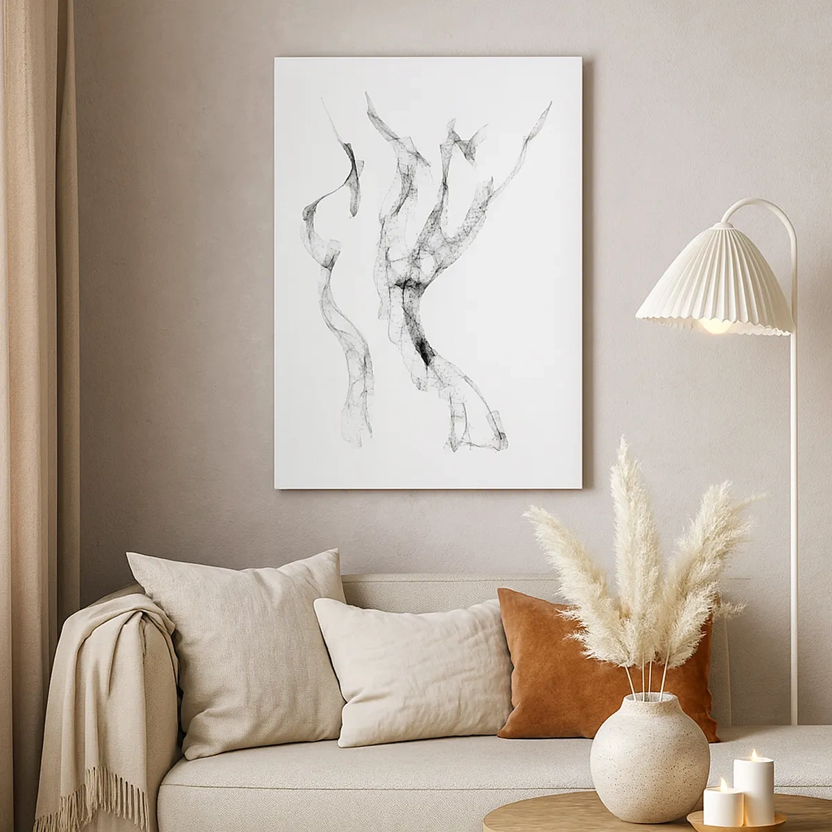 Impression sur toile - Image sur toile - Des lignes délicates et abstraites ressemblant à des traînées de fumée sur un fond clair - 50x70cm - Belle et forte - Décoration murale moderne pour le salon et la chambre ARTTOR