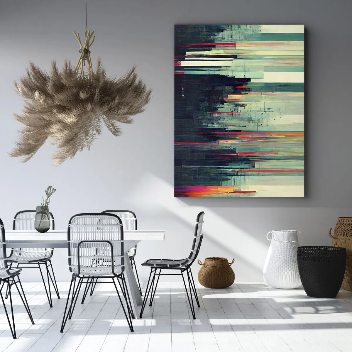 Impression sur toile - Image sur toile - Abstraction avec des lignes verticales et un horizon urbain - 70x100cm - Ville futuriste - Décoration murale moderne pour le salon et la chambre ARTTOR