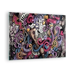 Impression sur verre - Image sur verre - Thèmes musicaux colorés avec notes et instruments - 70x50cm - Mélodie compliquée - Décoration murale moderne pour le salon et la chambre ARTTOR