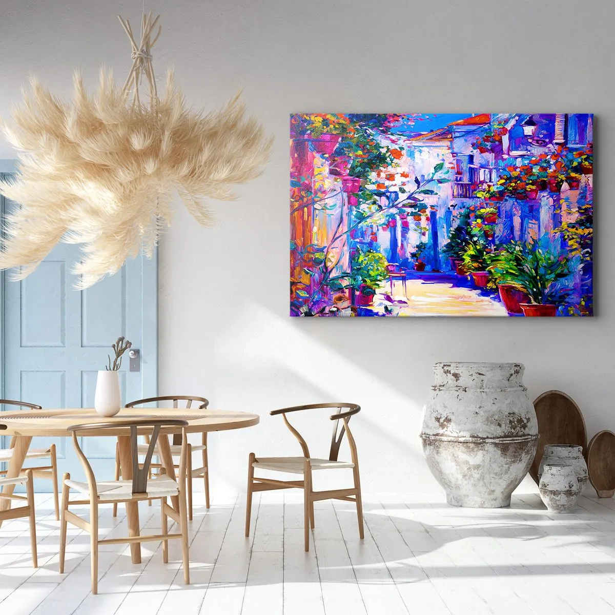 Impression sur toile - Image sur toile - Une rue colorée pleine de fleurs - 100x70cm - Impression - une rue italienne - Décoration murale moderne pour le salon et la chambre ARTTOR