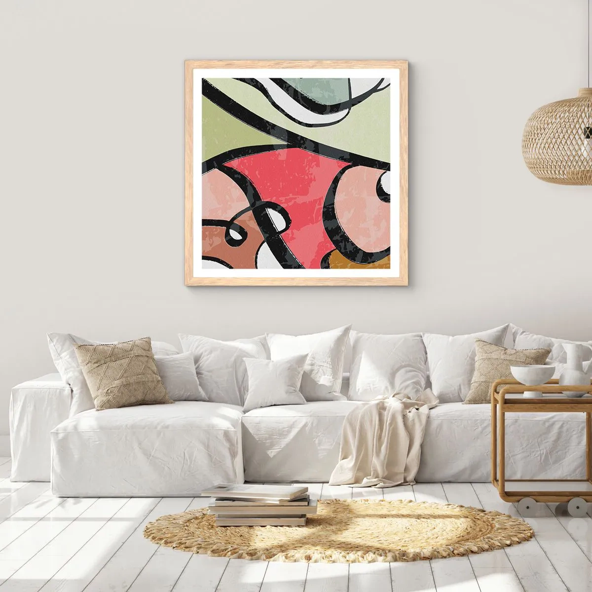 Affiche dans un chêne clair - Poster - Pirouettes parmi les couleurs - 60x60 cm