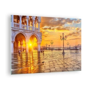 Impression sur verre - Image sur verre - Lever de soleil sur les arcades et la place - 70x50cm - Où est tout le monde? - Décoration murale moderne pour le salon et la chambre ARTTOR