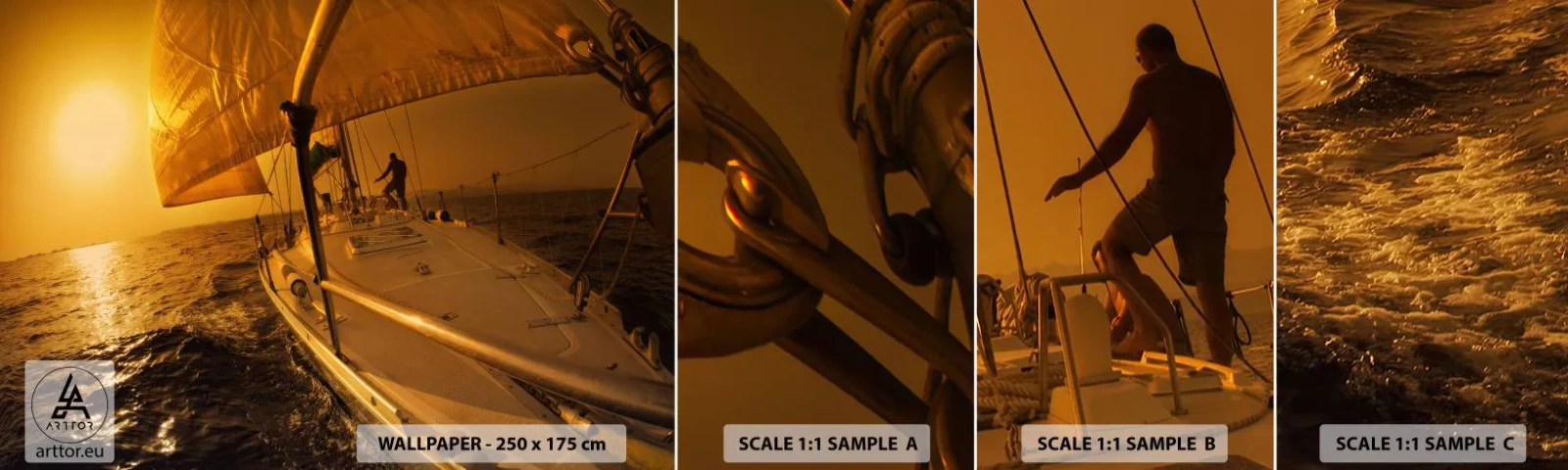 Échantillon De Papier Peint Standard Eco - Une soirée en por après une journée haute en couleurs - Études maritimes, Voilier, Voyages - 100x30 cm