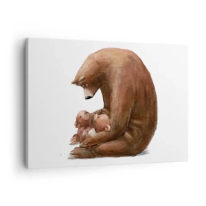Impression sur toile - Image sur toile - Une mère ours avec deux petits ours dans ses bras - 70x50cm - Faites de beaux rêves les enfants - Décoration murale moderne pour le salon et la chambre ARTTOR