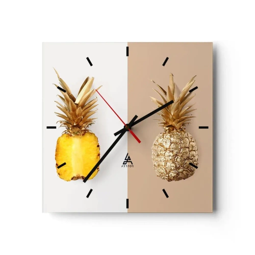 Horloge murale - Pendule murale - La moitié d'un ananas frais et doré sur un fond contrasté - 30x30cm - Ananas pour nous - Décoration murale moderne pour le salon et la chambre ARTTOR