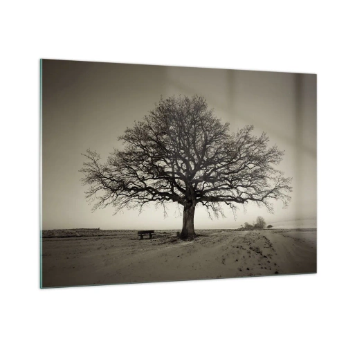 Impression sur verre - Image sur verre - Un arbre solitaire dans un paysage monochrome - 100x70cm - D'ici à l'éternité - Décoration murale moderne pour le salon et la chambre ARTTOR