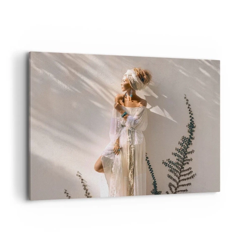 Impression sur toile - Image sur toile - Une femme au style bohème illuminée par les rayons du soleil - 100x70cm - Le soleil et la fille - Décoration murale moderne pour le salon et la chambre ARTTOR