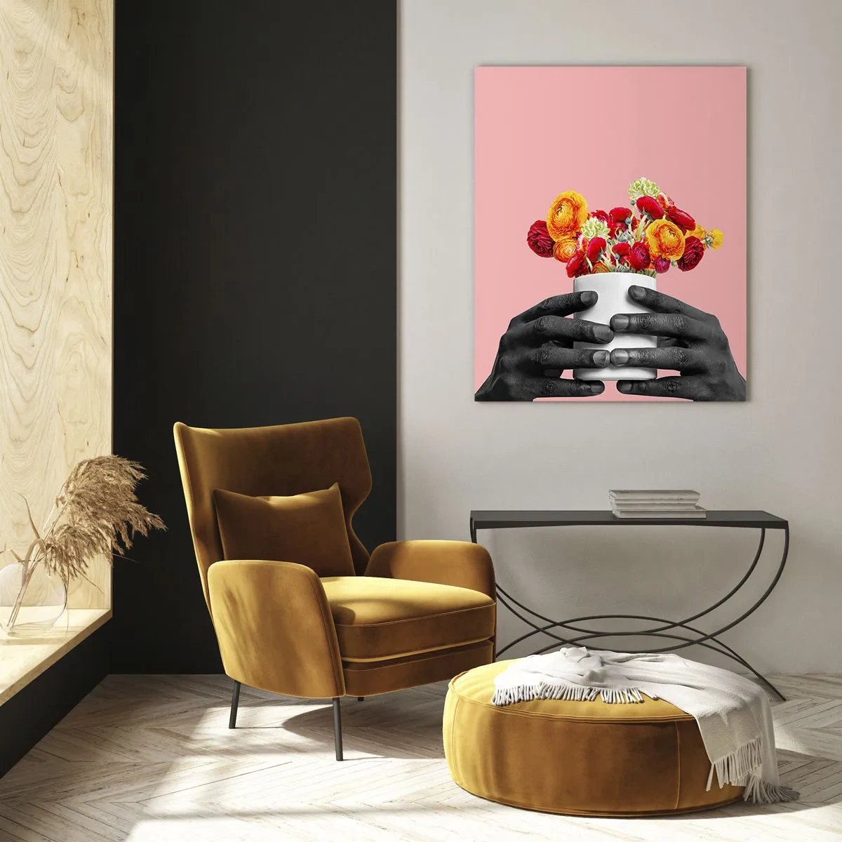 Impression sur verre - Image sur verre - Mains tenant un bouquet de fleurs colorées - 80x120cm - Apothéose de la vie - Décoration murale moderne pour le salon et la chambre ARTTOR