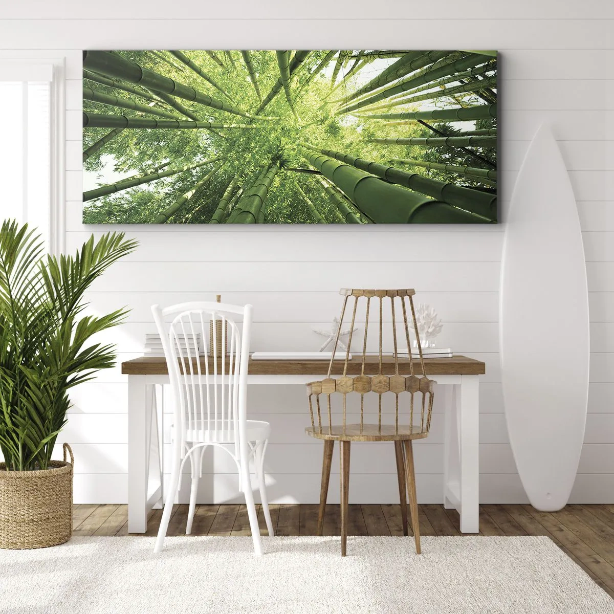 Impression sur toile - Image sur toile - Vue à travers une bambouseraie verte - 120x50cm - Dans une bambouseraie - Décoration murale moderne pour le salon et la chambre ARTTOR