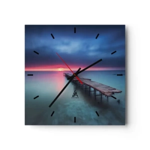 Horloge murale - Pendule murale - Une jetée en bois menant directement à la mer au coucher du soleil - 30x30cm - Entre le ciel et la terre - Décoration murale moderne pour le salon et la chambre ARTTOR