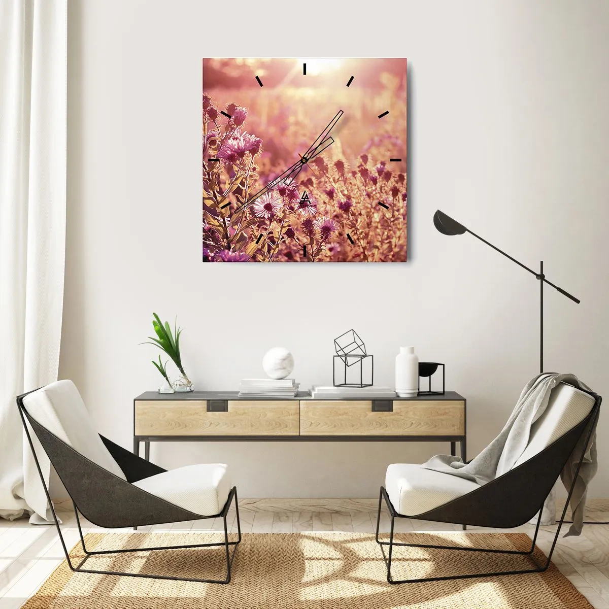 Horloge murale - Pendule murale - Prairie à la lumière du soleil couchant - 30x30cm - Avant que l'été ne parte - Décoration murale moderne pour le salon et la chambre ARTTOR