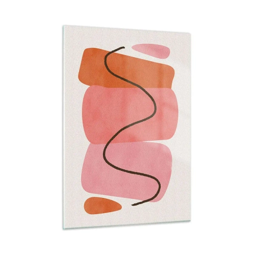 Impression sur verre - Image sur verre - Formes abstraites en rose et orange avec une ligne noire - 50x70cm - mouvement doux des formes - Décoration murale moderne pour le salon et la chambre ARTTOR