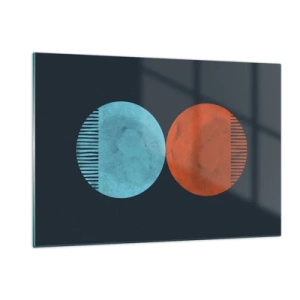 Impression sur verre - Image sur verre - Cercles abstraits en bleu et orange - 120x80cm - Seulement la géométrie ? - Décoration murale moderne pour le salon et la chambre ARTTOR