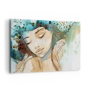 Impression sur toile - Image sur toile - Portrait d'une femme aux couleurs délicates de l'aquarelle - 120x80cm - Lady in blue - Décoration murale moderne pour le salon et la chambre ARTTOR