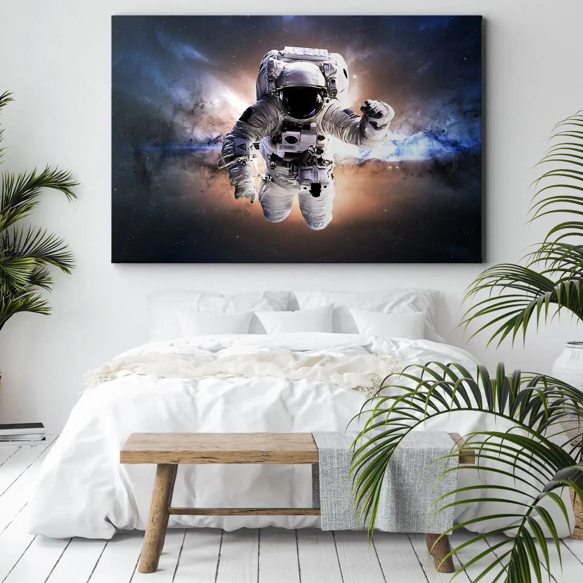 Impression sur toile - Image sur toile - Astronaute dans l'espace - 100x70cm - Salutations de l'espace - Décoration murale moderne pour le salon et la chambre ARTTOR