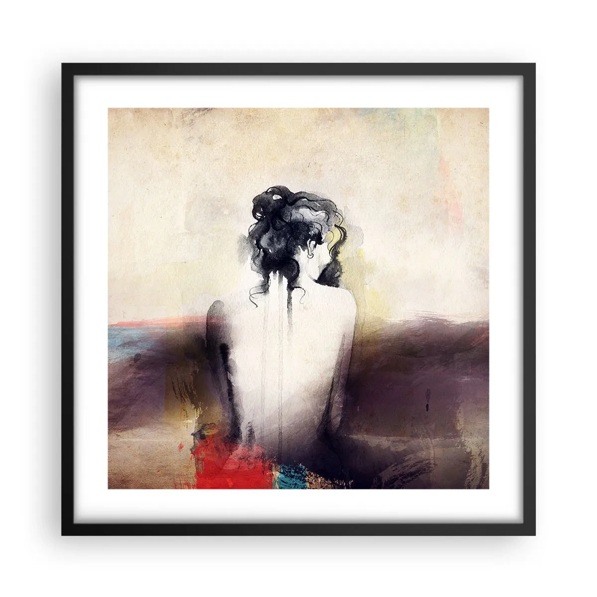 Affiche dans un cadre noir - Poster - Lignes lisses, formes ovales - 50x50 cm