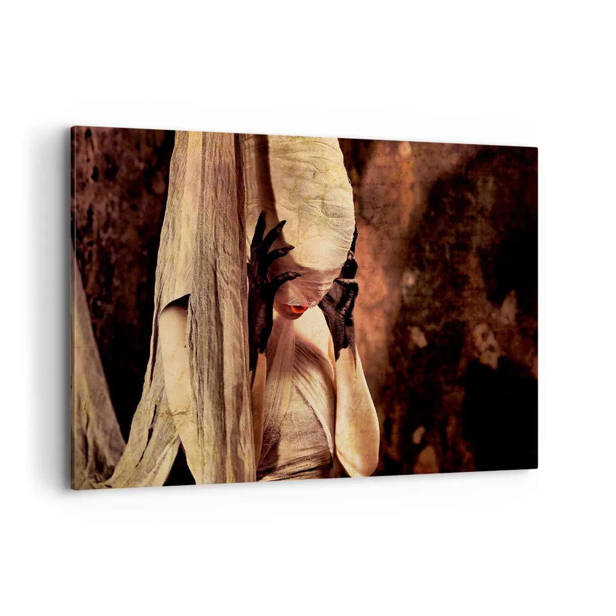 Impression sur toile - Image sur toile - Une femme voilée au style mystérieux sur un fond sombre - 120x80cm - Entre le bon et le mauvais - Décoration murale moderne pour le salon et la chambre ARTTOR