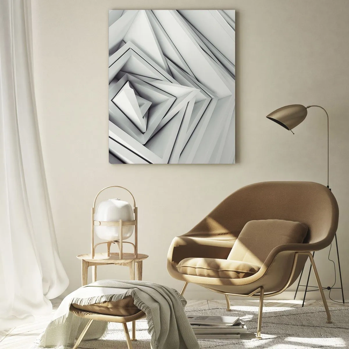 Impression sur verre - Image sur verre - Une composition abstraite de formes géométriques dans des tons de gris. - 80x120cm - Bourgeon d’angles vifs - Décoration murale moderne pour le salon et la chambre ARTTOR