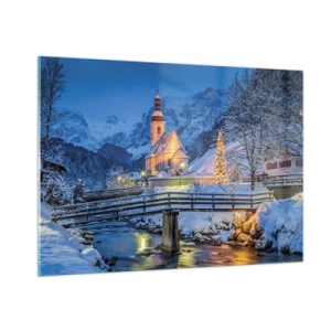 Impression sur verre - Image sur verre - Paysage de Noël dans un décor hivernal - 100x70cm - L'âme du monde - Décoration murale moderne pour le salon et la chambre ARTTOR