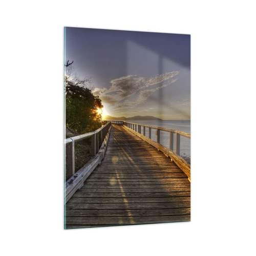 Impression sur verre - Image sur verre - Passerelle en bois au coucher du soleil - 50x70cm - Aller, aller tout le temps en direction du soleil - Décoration murale moderne pour le salon et la chambre ARTTOR