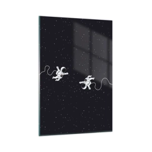 Impression sur verre - Image sur verre - Des astronautes flottant dans l'espace sur fond d'étoiles - 80x120cm - Sortie cosmique - Décoration murale moderne pour le salon et la chambre ARTTOR