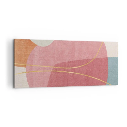 Impression sur toile - Image sur toile - Formes abstraites aux couleurs pastel avec des lignes délicates - 120x50cm - Composition pastel au fil d'or - Décoration murale moderne pour le salon et la chambre ARTTOR