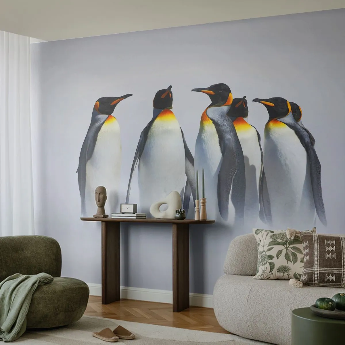 Papier Peint Autocollant Deluxe Sticker - Rencontre en robes de soirée - Animaux, manchot, Nature - 150x105 cm