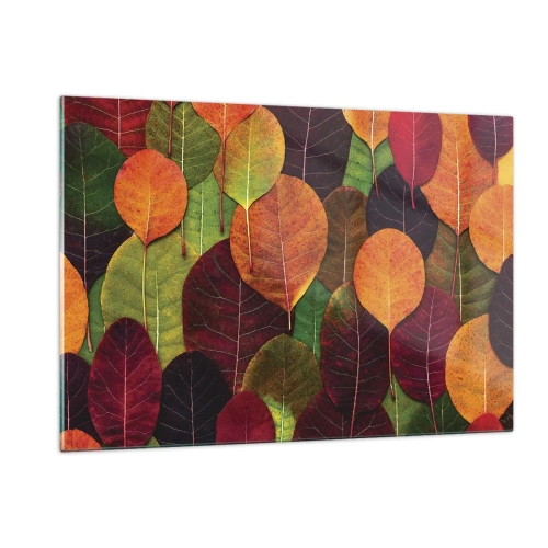 Impression sur verre - Image sur verre - Feuilles d'automne colorées dans un arrangement artistique - 120x80cm - Mozaique printannière - Décoration murale moderne pour le salon et la chambre ARTTOR