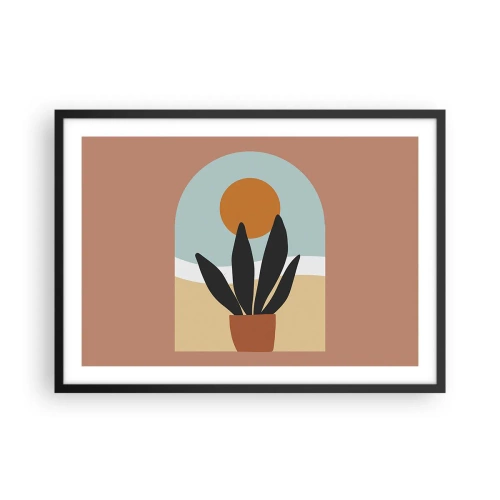 Affiche dans un cadre noir - Poster - Une plante noire dans un pot contre le soleil - 70x50cm - Petits bonheurs - Décoration murale moderne pour le salon et la chambre ARTTOR