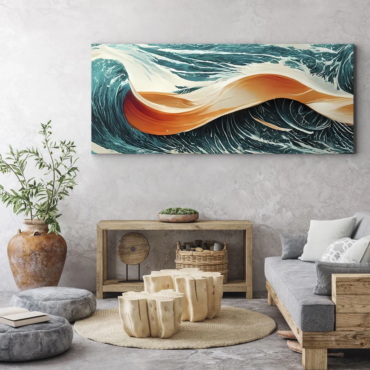 Impression sur toile - Image sur toile - Vagues de mer dynamiques avec ruban abstrait - 120x50cm - Le rêve d'un surfeur - Décoration murale moderne pour le salon et la chambre ARTTOR