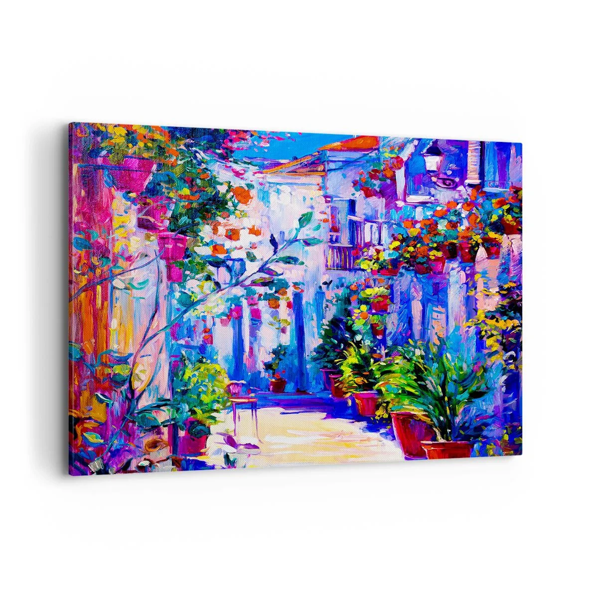Impression sur toile - Image sur toile - Une rue colorée pleine de fleurs - 120x80cm - Impression - une rue italienne - Décoration murale moderne pour le salon et la chambre ARTTOR