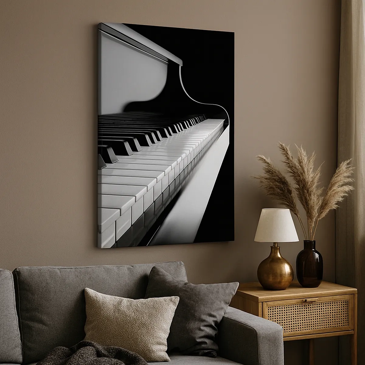 Impression sur toile - Image sur toile - Touches de piano dans une élégante photo en noir et blanc - 50x70cm - Harmonie des formes et des couleurs - Décoration murale moderne pour le salon et la chambre ARTTOR
