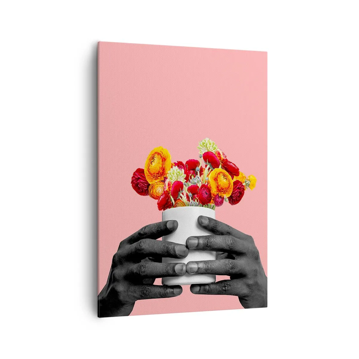 Impression sur toile - Image sur toile - Mains tenant un bouquet de fleurs colorées - 70x100cm - Apothéose de la vie - Décoration murale moderne pour le salon et la chambre ARTTOR