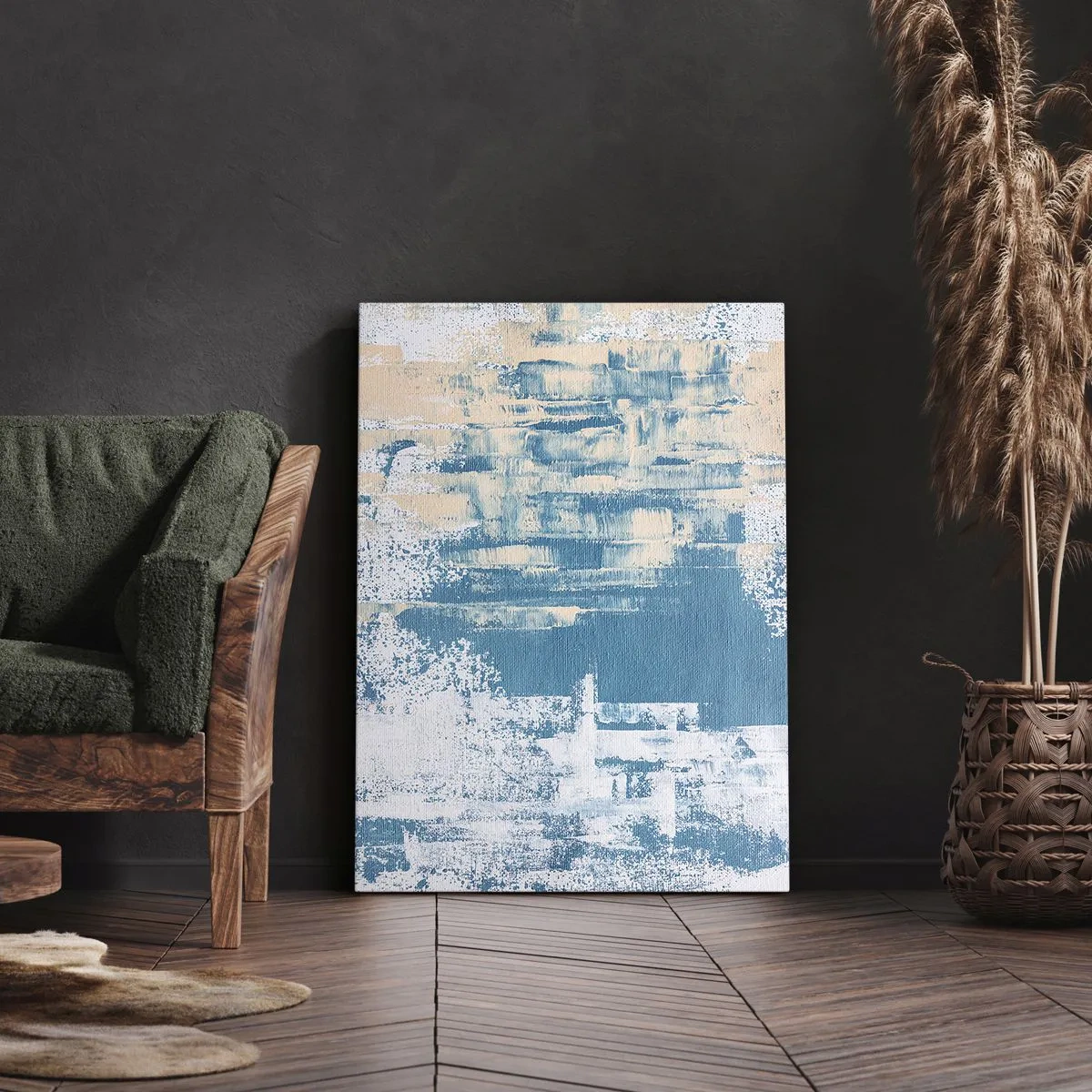 Impression sur toile - Image sur toile - Composition abstraite dans les tons de bleu et de blanc - 80x120cm - À travers un iceberg - Décoration murale moderne pour le salon et la chambre ARTTOR