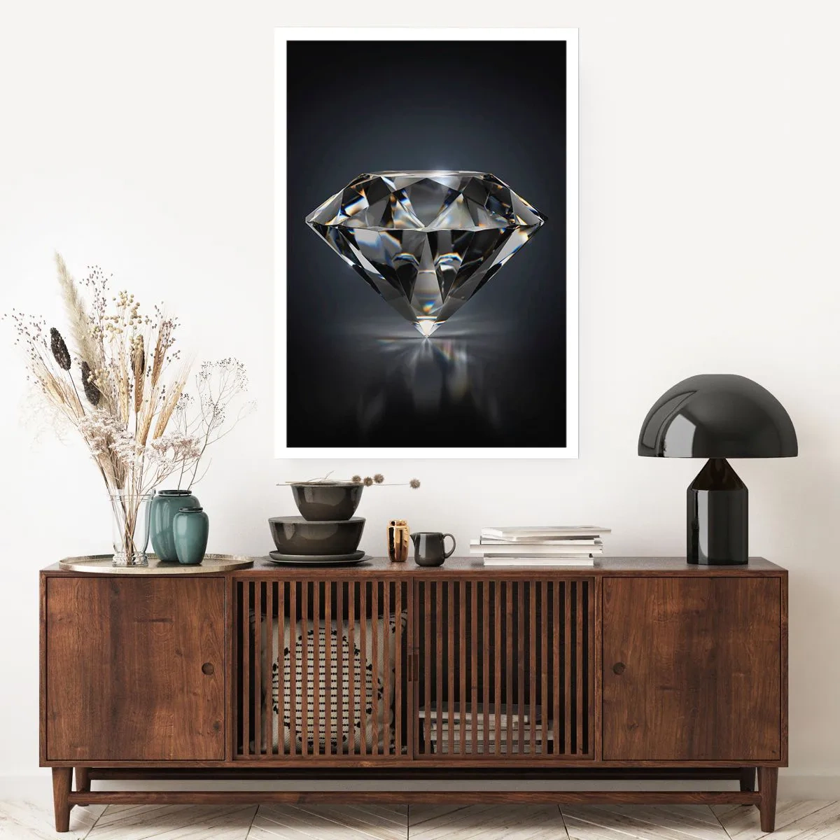 Affiche - Poster - Un diamant brillant sur un fond sombre reflétant la lumière - 50x70cm - La meilleure amie - Décoration murale moderne pour le salon et la chambre ARTTOR