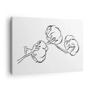 Impression sur toile - Image sur toile - Un contour délicat d'une branche de coton sur fond blanc - 70x50cm - Duvet de coton - Décoration murale moderne pour le salon et la chambre ARTTOR
