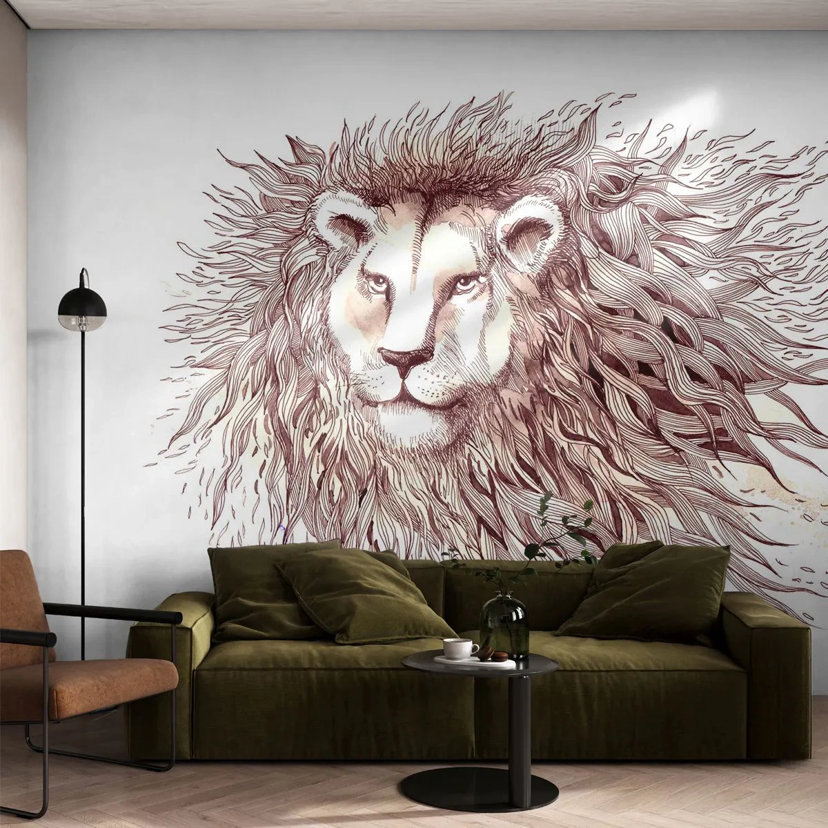Papier Peint Photo Premium Canvas - Un souverain fougueux - Animaux, Lion, Abstraction - 400x280 cm