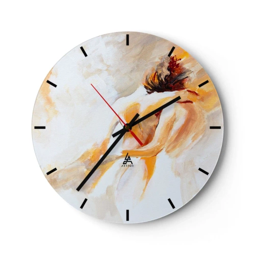 Horloge murale - Pendule murale - Une représentation artistique d'un couple très uni dans des couleurs chaudes. - 30x30cm - Proximité dans le ciel - Décoration murale moderne pour le salon, la cuisine et la chambre ARTTOR