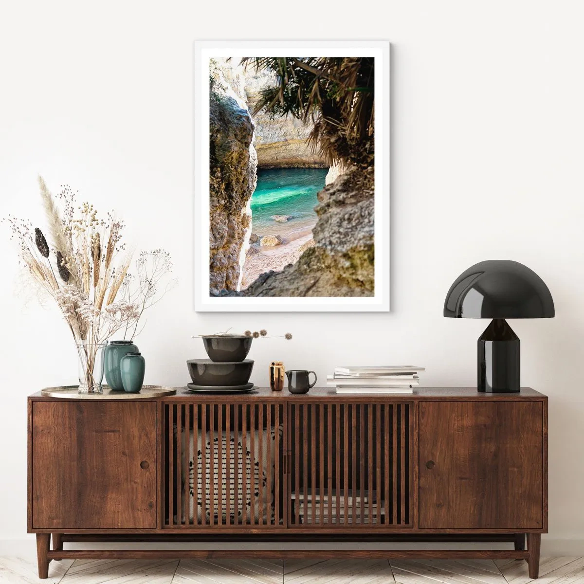 Affiche dans un cadre blanc - Poster - Baie turquoise - 70x100 cm