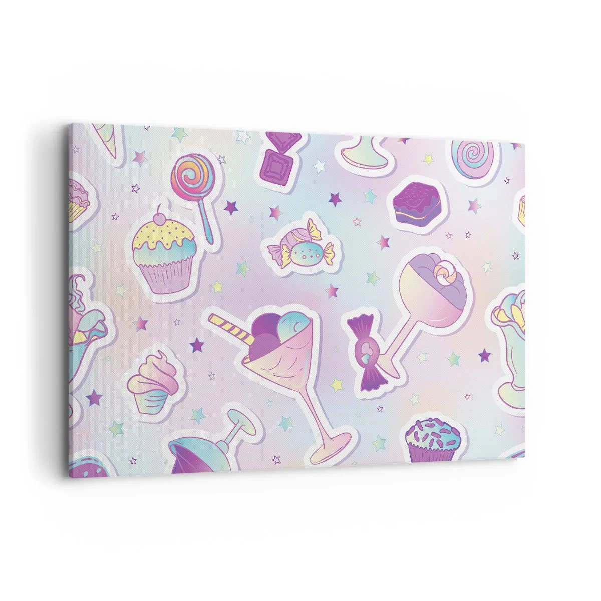 Impression sur toile - Image sur toile - Motifs pastel avec bonbons et desserts - 120x80cm - Pour que tous les jours soit un anniversaire - Décoration murale moderne pour le salon et la chambre ARTTOR