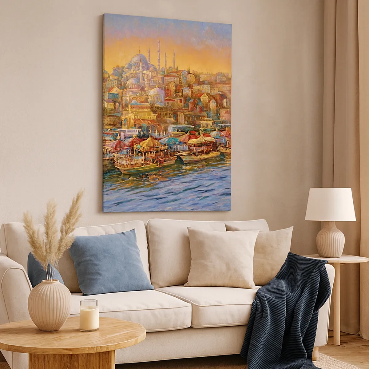 Impression sur toile - Image sur toile - Panorama pittoresque d'Istanbul avec vue sur la baie et la ville - 50x70cm - Conte d'Istanbul - Décoration murale moderne pour le salon et la chambre ARTTOR