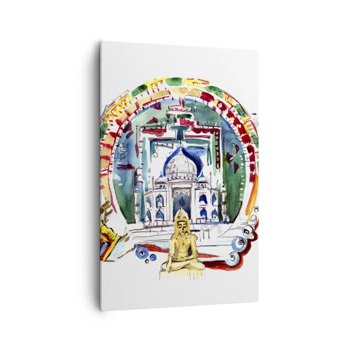 Impression sur toile - Image sur toile - Une illustration colorée de l'architecture indienne - 80x120cm - Équilibre mondial hindou - Décoration murale moderne pour le salon et la chambre ARTTOR