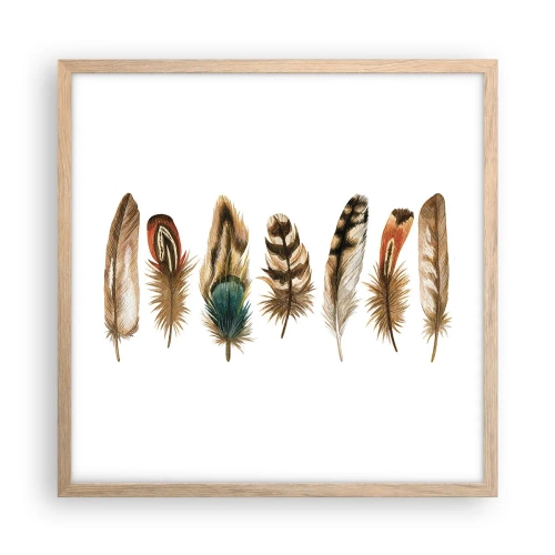 Affiche dans un chêne clair - Poster - Variation à plumes - 50x50 cm
