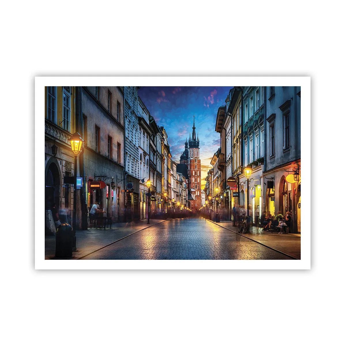 Affiche - Poster - Rue du soir avec vue sur la cathédrale de Cracovie - 100x70cm - La magie de Cracovie - Décoration murale moderne pour le salon et la chambre ARTTOR