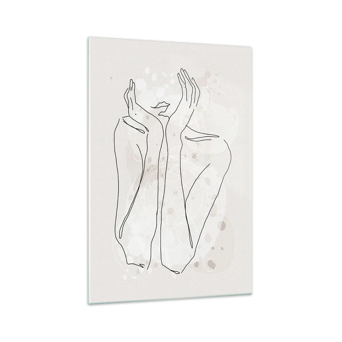 Impression sur verre - Image sur verre - Ligne de contour montrant les mains d'une femme sur un fond clair - 70x100cm - Instant de rêve - Décoration murale moderne pour le salon et la chambre ARTTOR