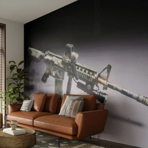 Papier Peint Photo Standard Eco - Fusil d'assaut en camouflage militaire - 100x70cm - Toujours menaçant - Décoration murale moderne pour le salon et la chambre ARTTOR