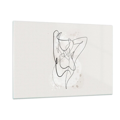 Impression sur verre - Image sur verre - Une silhouette féminine dessinée avec une seule ligne sur un fond clair - 120x80cm - L'art de la séduction - Décoration murale moderne pour le salon et la chambre ARTTOR