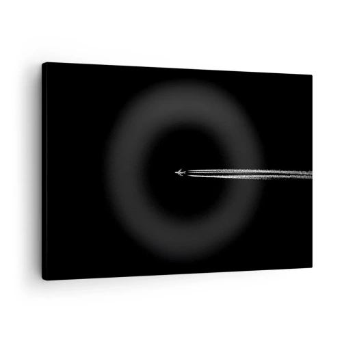 Impression sur toile - Image sur toile - Un avion à réaction avec une traînée de condensation visible sur fond noir - 70x50cm - Dans une autre dimension - Décoration murale moderne pour le salon et la chambre ARTTOR