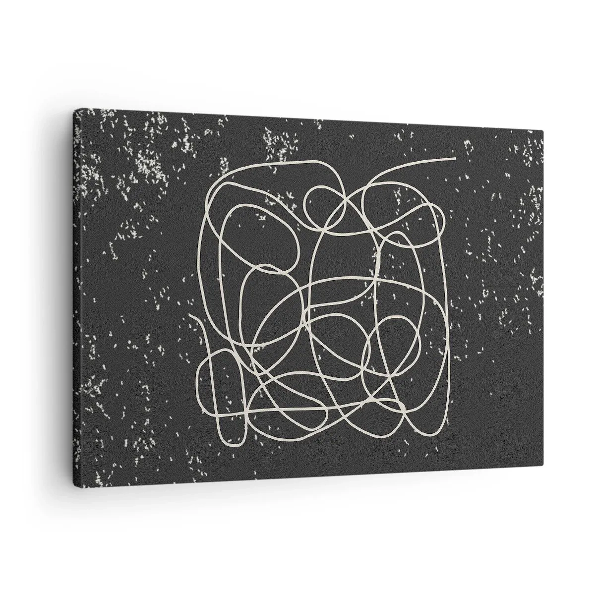 Impression sur toile - Image sur toile - Ligne abstraite sur fond noir avec des détails fins - 70x50cm - Errance des pensées - Décoration murale moderne pour le salon et la chambre ARTTOR