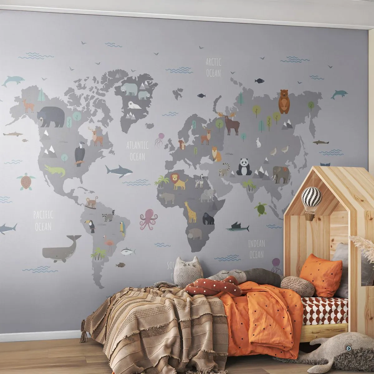 Papier Peint Photo Standard Eco - Dis-moi d'où tu viens... - Carte du monde, Animaux, Continents - 400x280 cm